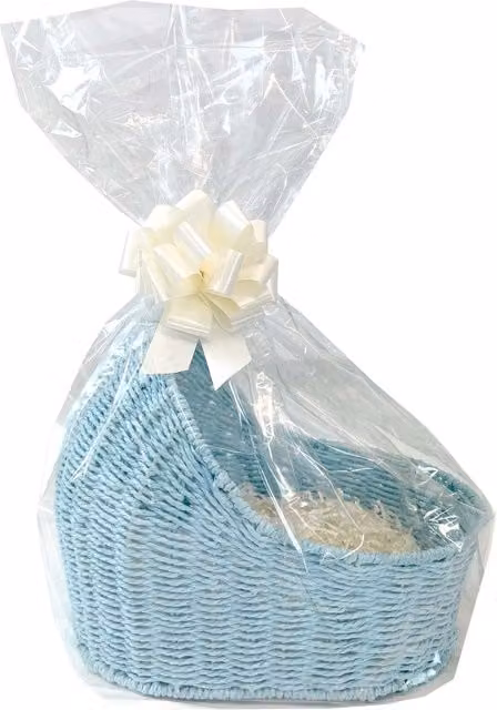 Hampabox Baby Boy Gift Hamper Kit with Blue Bassinet Basket and Cream Accessories, Blue and White