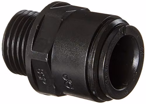 John Guest PM011514E Male Connector, 15 mm x 1/2 inch BSPP, Black and Silver, Pack of 10 – 3