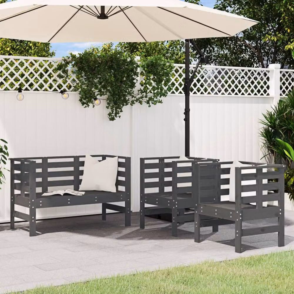 Berkfield Home 3 Piece Grey Solid Pine Wood Garden Lounge Set with Cushions – 2