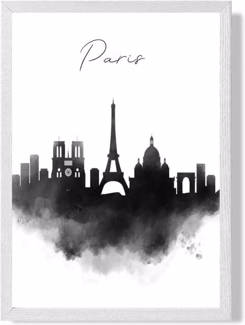 ARTZE Paris Watercolour Skyline City Framed Print with White Frame in Black