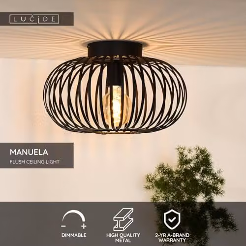 Lucide Manuela Dimmable LED Flush Ceiling Light, Black, Diameter: 39.5 cm – 2