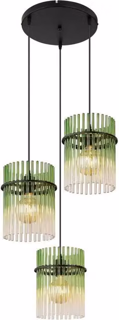 Netlighting Gorley Cluster Pendant Light with Matt Black Metal and Green Glass Shades, 3x E27, Height Adjustable – 1