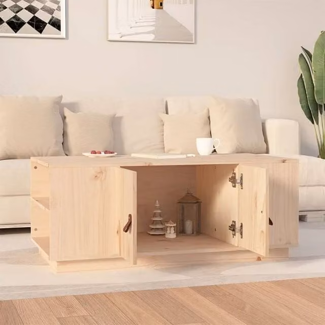 Berkfield Home Beautiful Rectangular Coffee Table in Natural Solid Pine, W/D/H: 100 x 50 x 41 cm – 1