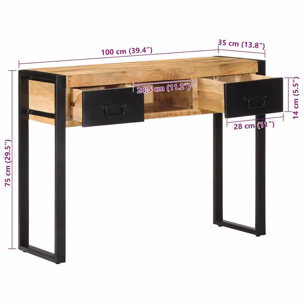 Berkfield Home Rustic Mango Wood Console Table, Brown, W: 100 cm, D: 35 cm, H: 75 cm – 6