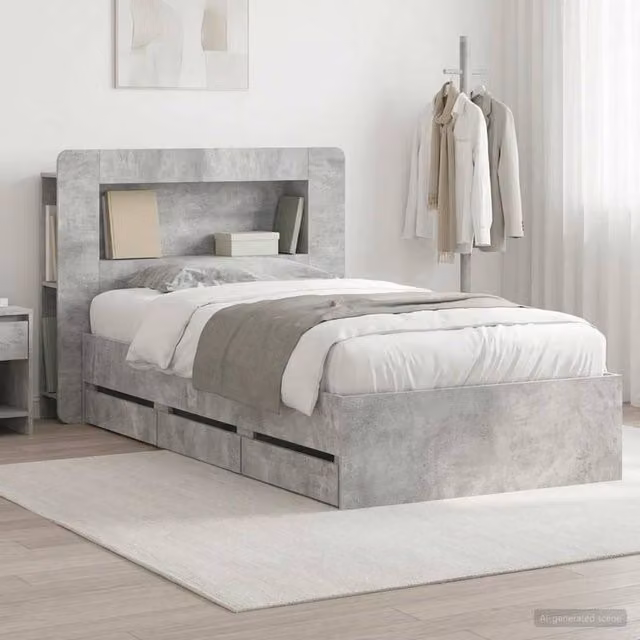 Berkfield Home Modern Bed Frame with Headboard and Storage Drawers in Grey, W/D/H: 90 x 190 cm