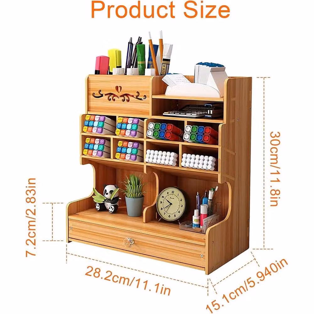 SPETLEK Wooden Desk Organiser and Desktop Pen Tidy in Brown – 2
