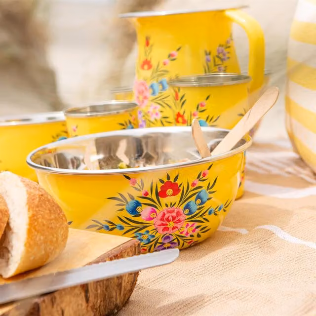 BillyCan Yellow Floral Stainless Steel Cereal Bowl, Diameter: 21.5 cm