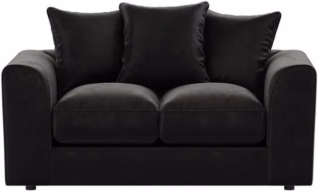 Furnishings For Less UK Brooklyn 2 Seater Sofa in Black Plush Velvet Fabric with Scatter Cushions