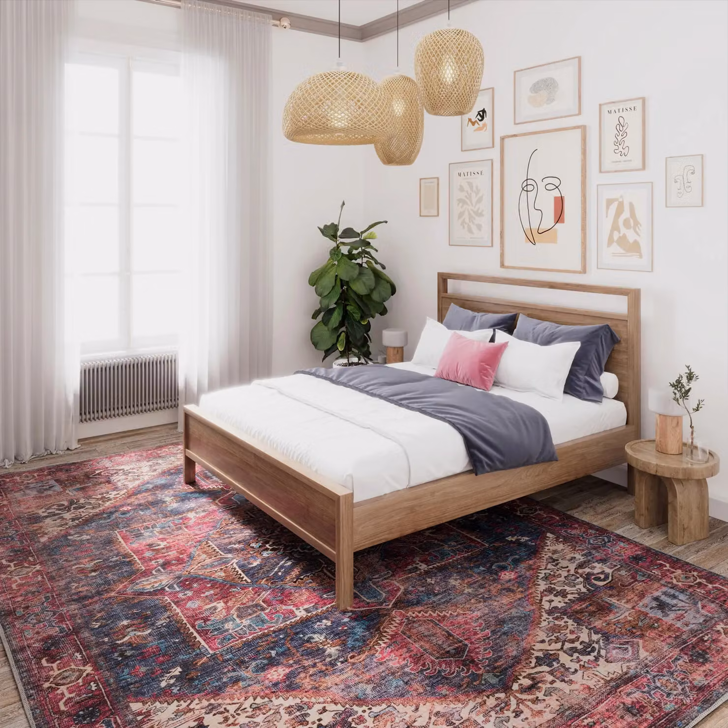 Kukoon Pink and Dark Indigo Distressed Vintage Area Rug, Washable and Liquid Repellent, W: 80 cm, L: 150 cm – 2