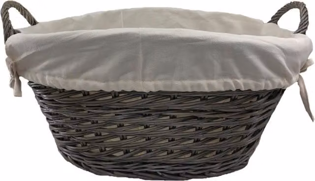 Red Hamper Small Wicker Wash Basket with Cotton Lining in Grey