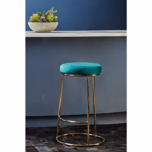 Premier Housewares Green Velvet Bar Stool with Gold Metal Base, W/D/H: 35 x 35 x 68 cm – 2