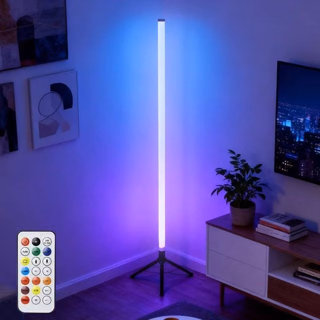 NESTLUNE RGB LED Corner Floor Lamp with Remote Control in White