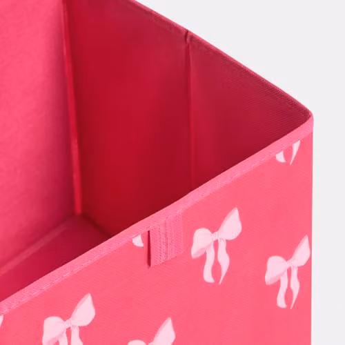 OHS Set of 2 Bow Print Fabric Storage Cubes in Pink, W/D/H: 27.0 x 27.0 x 27.0 cm – 3