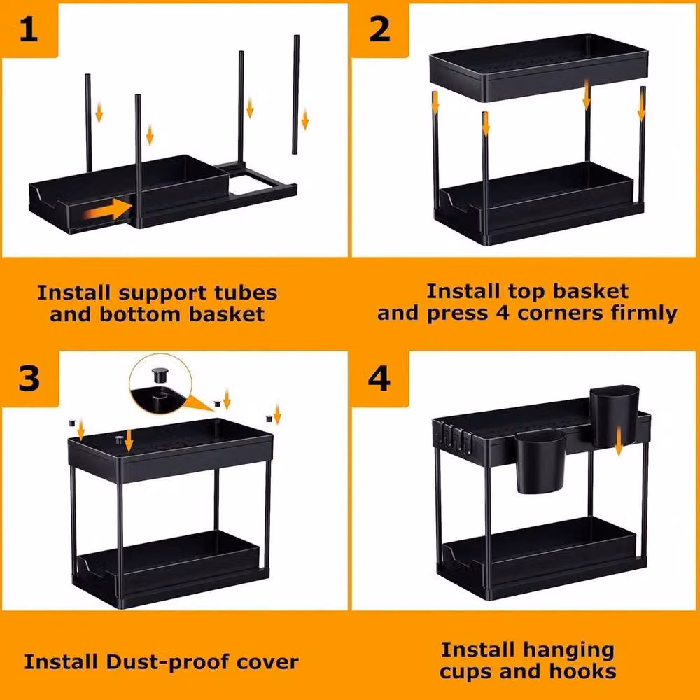 KORVIXA Under Sink Organiser for Kitchen and Bathroom Storage, Black, W/D/H: 100 x 100 x 36 cm – 3