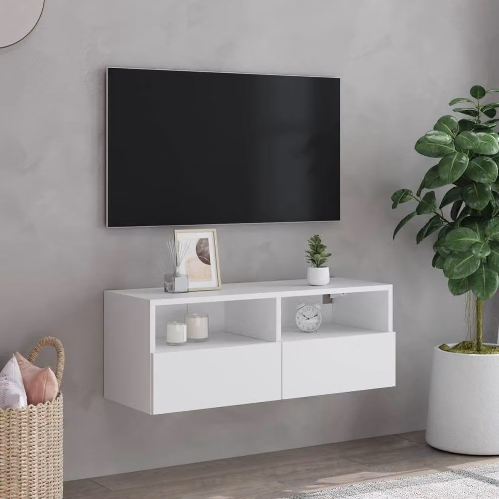 Berkfield Home White Wall Mounted TV Cabinet with Internal Shelves and Hinged Doors, W/D/H: 80 x 30 x 30 cm – 3