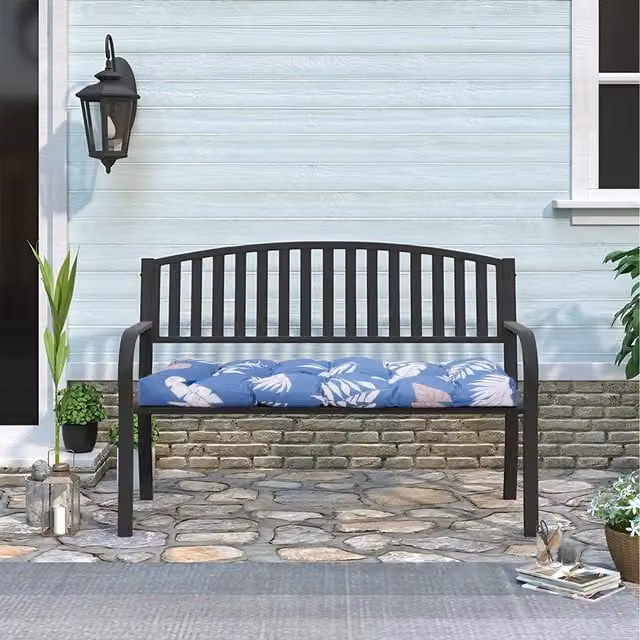 Livingandhome Waterproof Outdoor Bench Cushion in Blue and White, Width: 130 cm