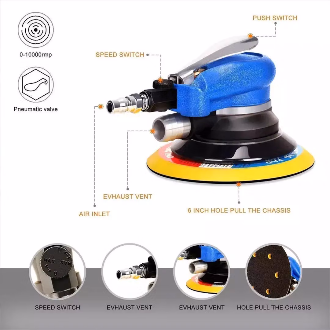 SPETLEK Blue Pneumatic Random Orbital Polisher Sander, 150mm Dual Action – 4
