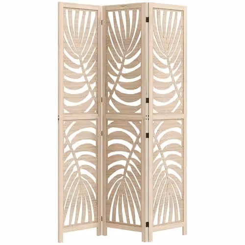HOMCOM 3 Panel Folding Room Divider with Floral Design in Brown Wood Finish, H 170 x W 120 x D 1.7 cm – 1