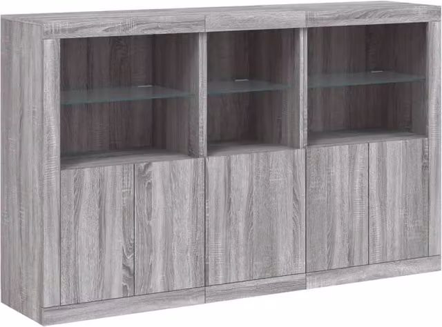 Berkfield Home Modern Sideboard with LED Lights in Grey Sonoma, W: 162 cm, D: 37 cm, H: 100 cm