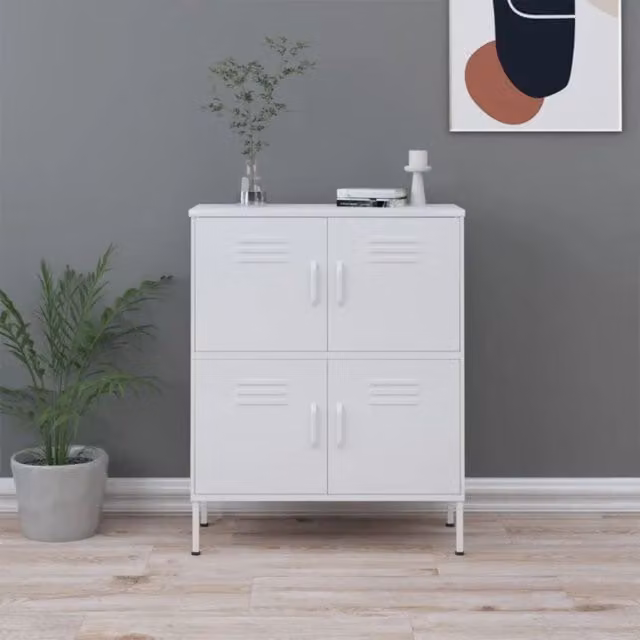 Berkfield Home White Steel Storage Cabinet with Hinged Doors, W/D/H: 80 x 35 x 101.5 cm