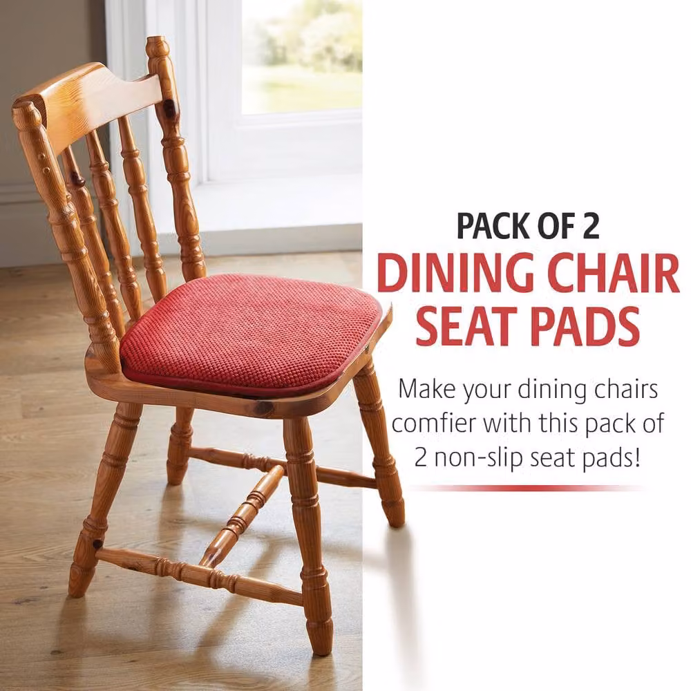 Coopers of Stortford Pack of 2 Memory Foam Chenille Dining Chair Seat Pads with Non-Slip Backing, Red, W/D/H: 40 x 40 x 4 cm – 1