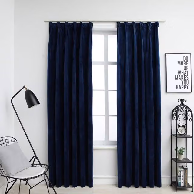 Berkfield Home Dark Blue Velvet Blackout Curtains, 2 Pack, W: 140 cm, H: 225 cm