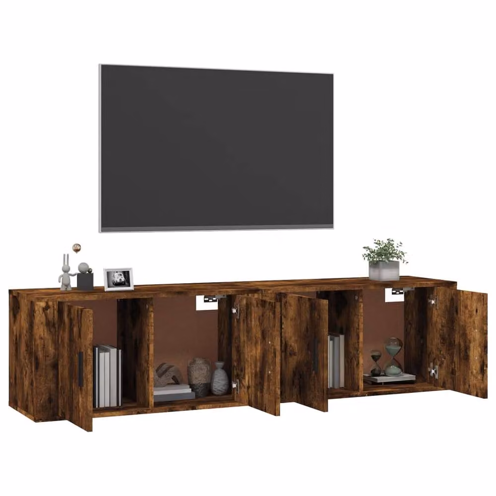 Berkfield Home Set of 2 Wall-mounted TV Cabinets in Smoked Oak Brown, W/D/H: 80 x 34.5 x 40 cm – 2