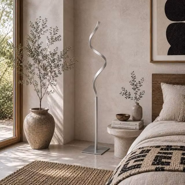 Wyld Haus Marimba Silver Spiral LED Floor Lamp, Dimmable