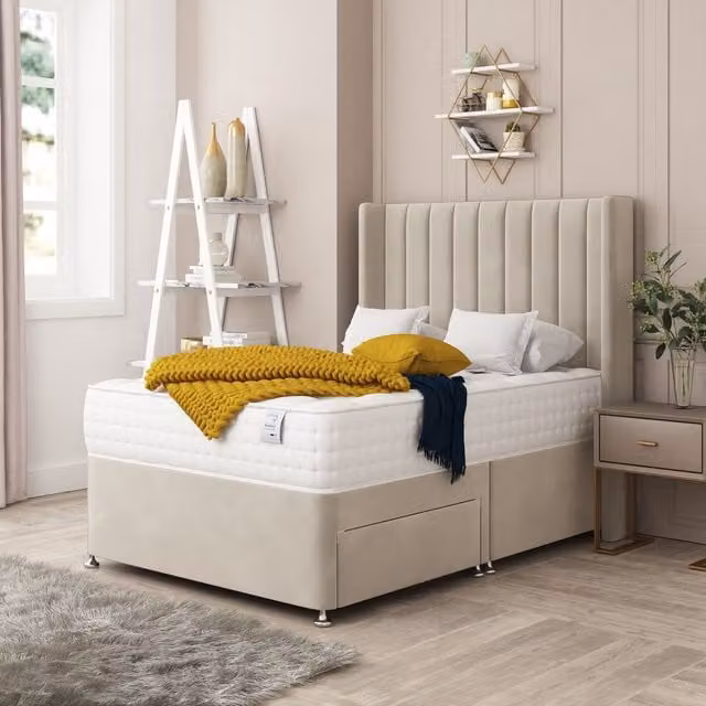Bed Choices Regent Upholstered Divan Bed with 2 Drawers, Mattress and Headboard in Cream, Super King Size (W/D/H: 200 x 200 cm)