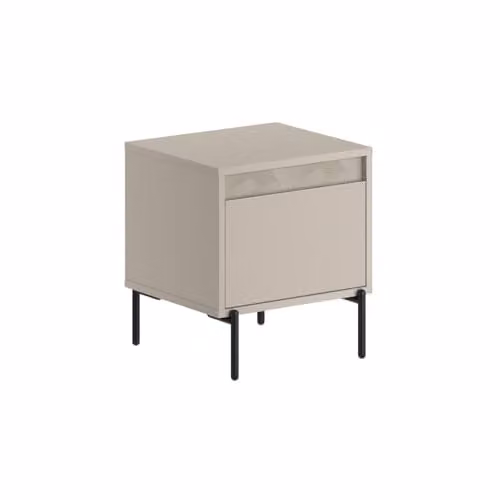 FWStyle Sandstone 1 Door Bedside Table in Sand, Beige and Black with Metal Legs, Height: 50 cm, Width: 44 cm, Depth: 45 cm