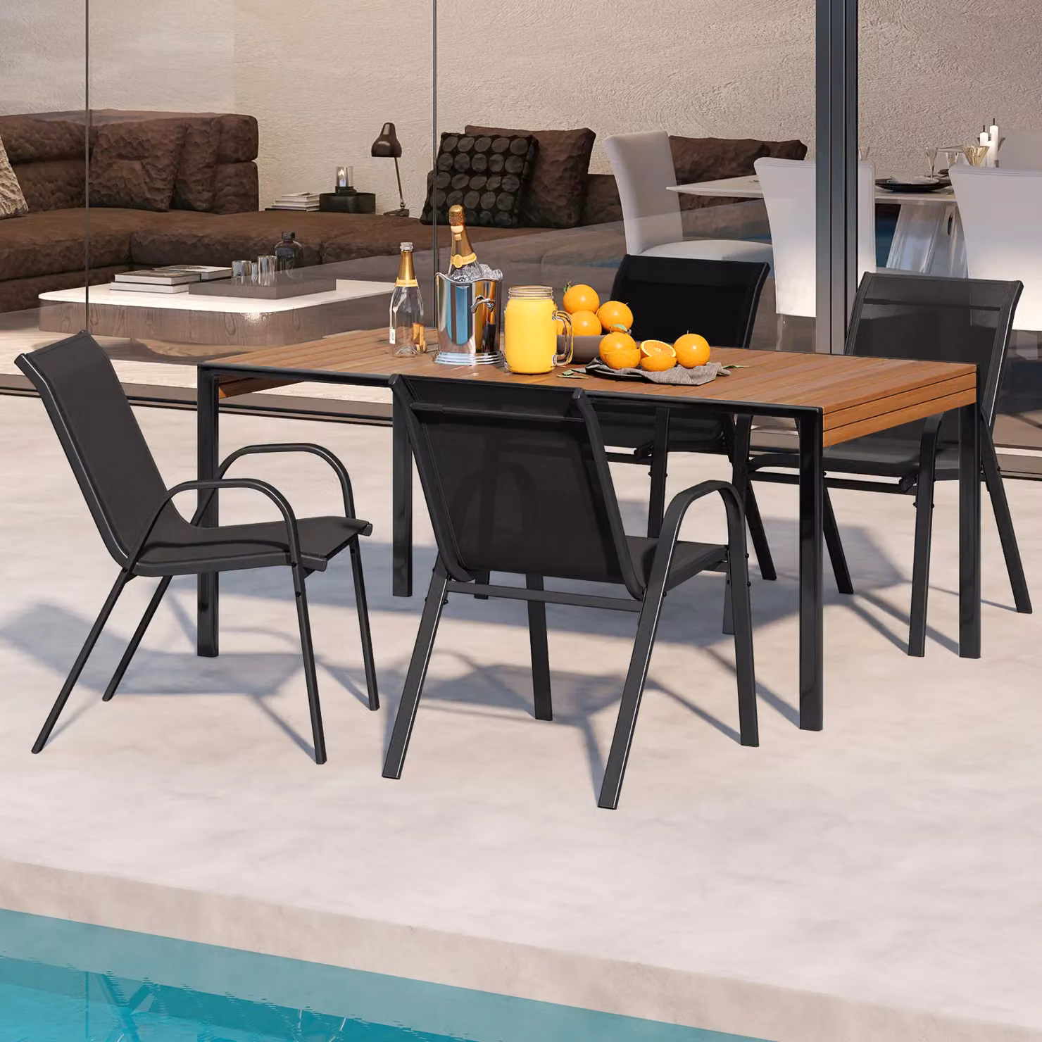 Gymax Set of 4 Stackable Metal Patio Dining Chairs with Armrests in Matt Black – 2