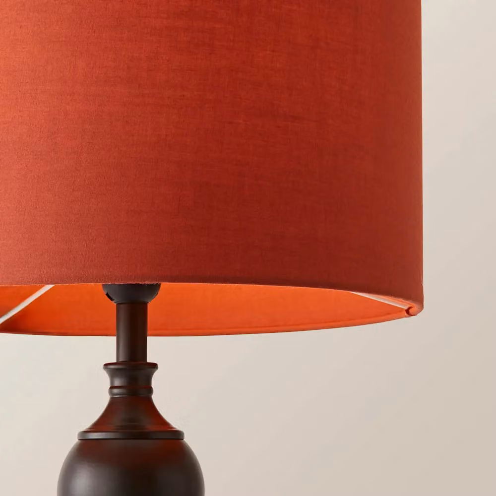 ValueLights Declan Metal Ball Table Lamp with Red Fabric Drum Shade – 3