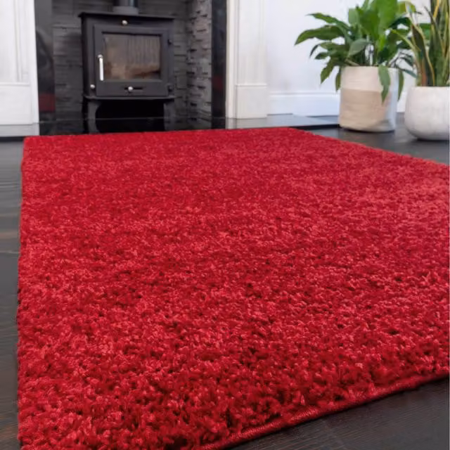 The Rug House Red Shaggy Rectangular Area Rug W: 150 cm, D: 80 cm