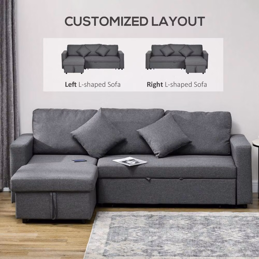 Wyld Haus Kesosu 3 Seater Sofa Bed in Dark Grey with Reversible Chaise and Built-in Storage – 6