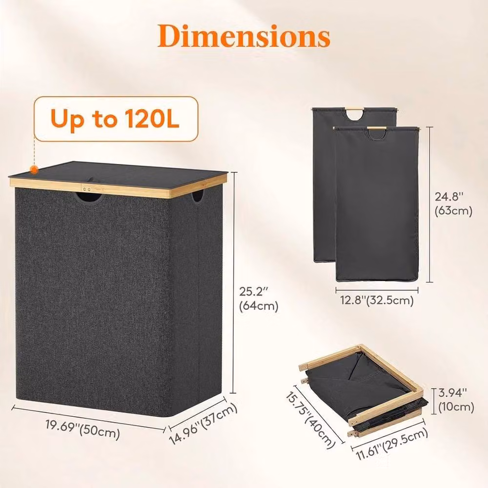 EONLION 120L Fabric Laundry Basket with Lid in Black and Grey – 2