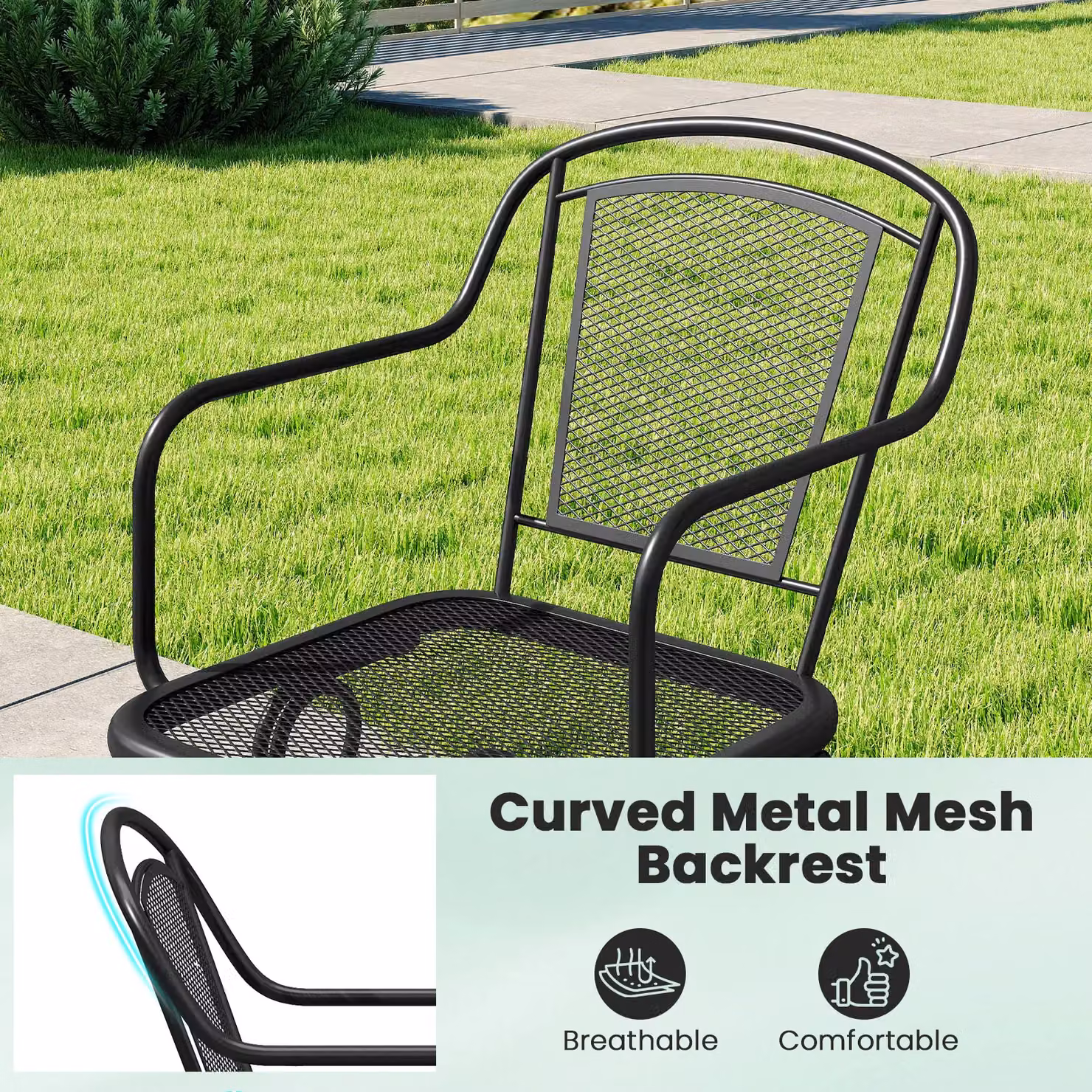 Costway Set of 2 Black Metal Patio Rocking Chairs with Mesh Backrests – 5