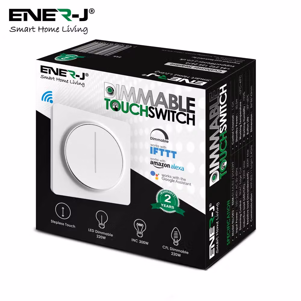 ENER-J Smart Wi-Fi 1 Gang Dimmable Touch Switch for LED Lights in White – 4