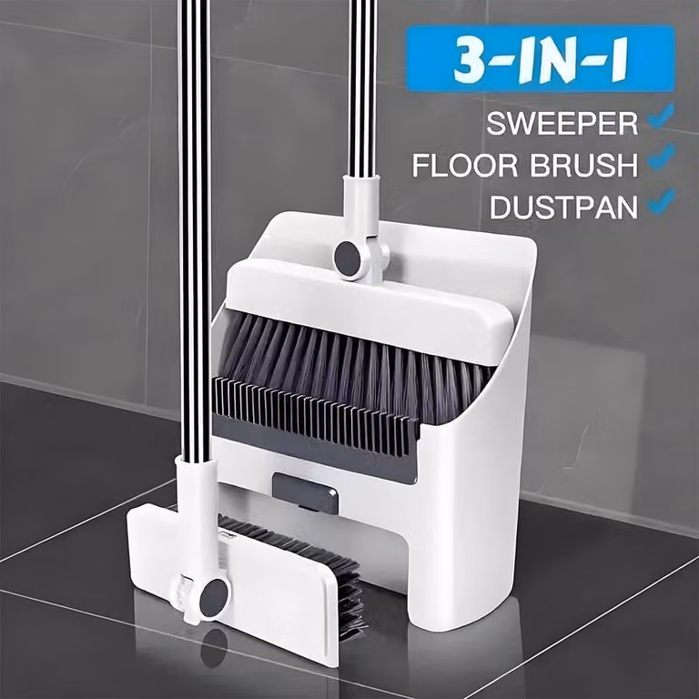 NESTLUNE 4 in 1 Broom and Dustpan Set in White, W/D/H: 100 x 15 x 15 cm