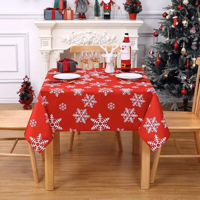 London Boutique Red Christmas Snowflake Design Polyester Washable Tablecloth – 1