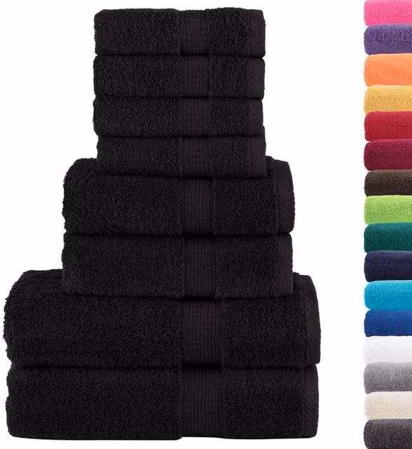 Berkfield Home SOLUND 8 Piece Premium Cotton Terry Towel Set in Black, 600 gsm – 1