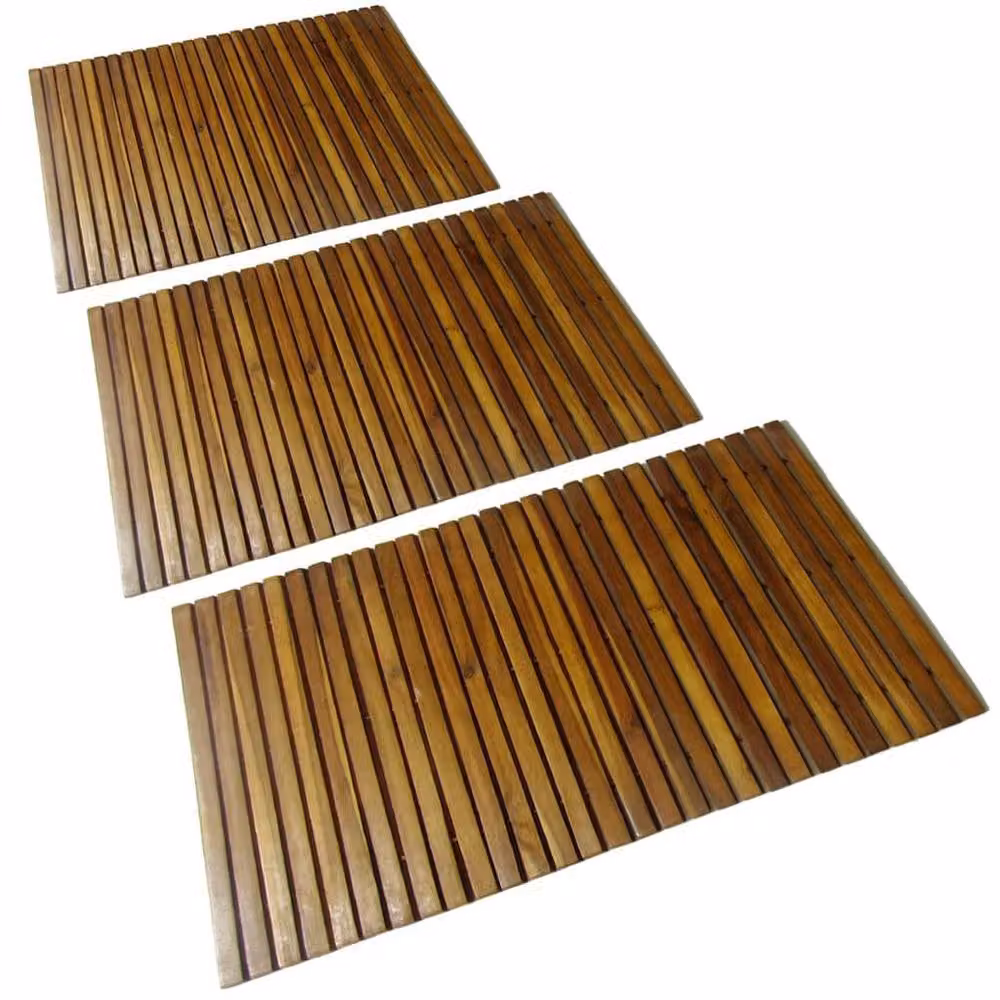 Berkfield Home 3 Piece Acacia Wood Bath Mat Set in Brown, W: 80 cm, D: 50 cm – 2
