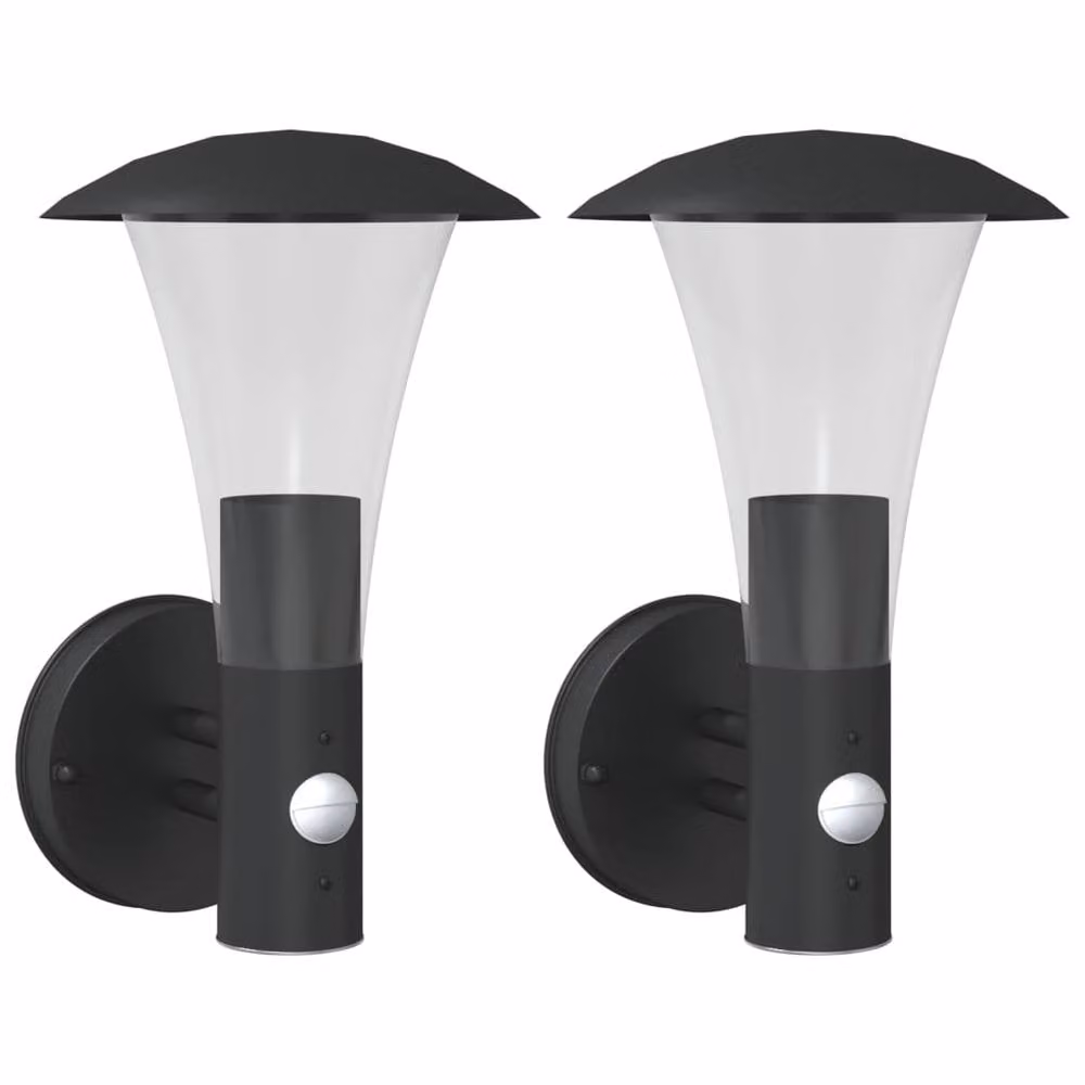 Berkfield Home Black Stainless Steel Outdoor Wall Lights with Motion Sensor, 2 Pack – 1
