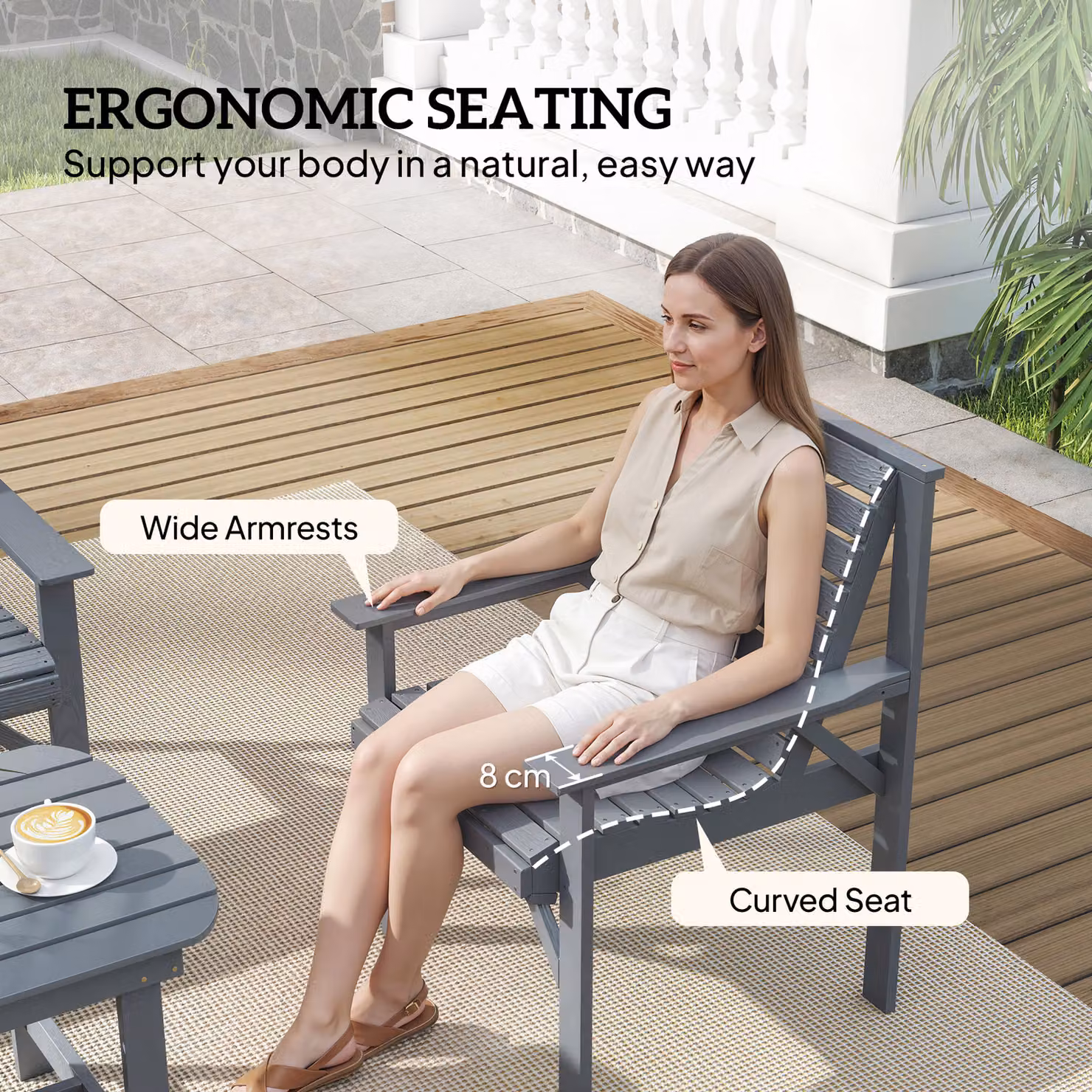 Outsunny 4 Piece Grey Wooden Garden Furniture Set with 2 Seater Sofa, 2 Armchairs and Coffee Table – 6