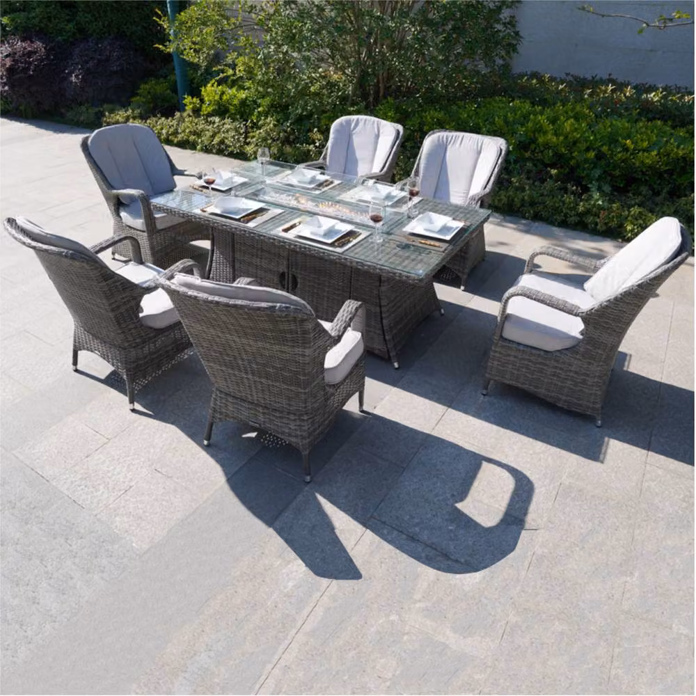 Direct Wicker 7-Piece Outdoor Dining Set with Fire Pit Table in Grey for 6 Adults – 4