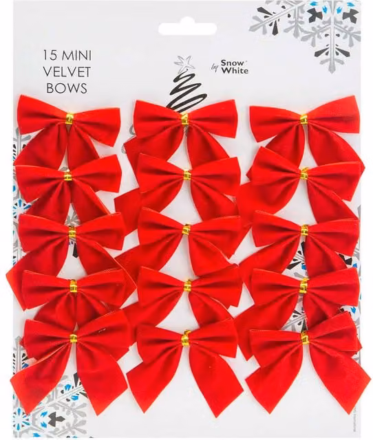 VFM e-Store Red Velvet Christmas Bow Pendants, Pack of 15, W: 26 cm, D: 20 cm, H: 0.8 cm