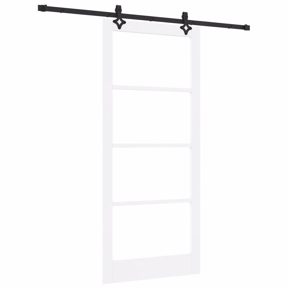 Berkfield Home Orkdal Modern Sliding Door with Hardware Set in White Lacquered Solid Wood and Glass – 2
