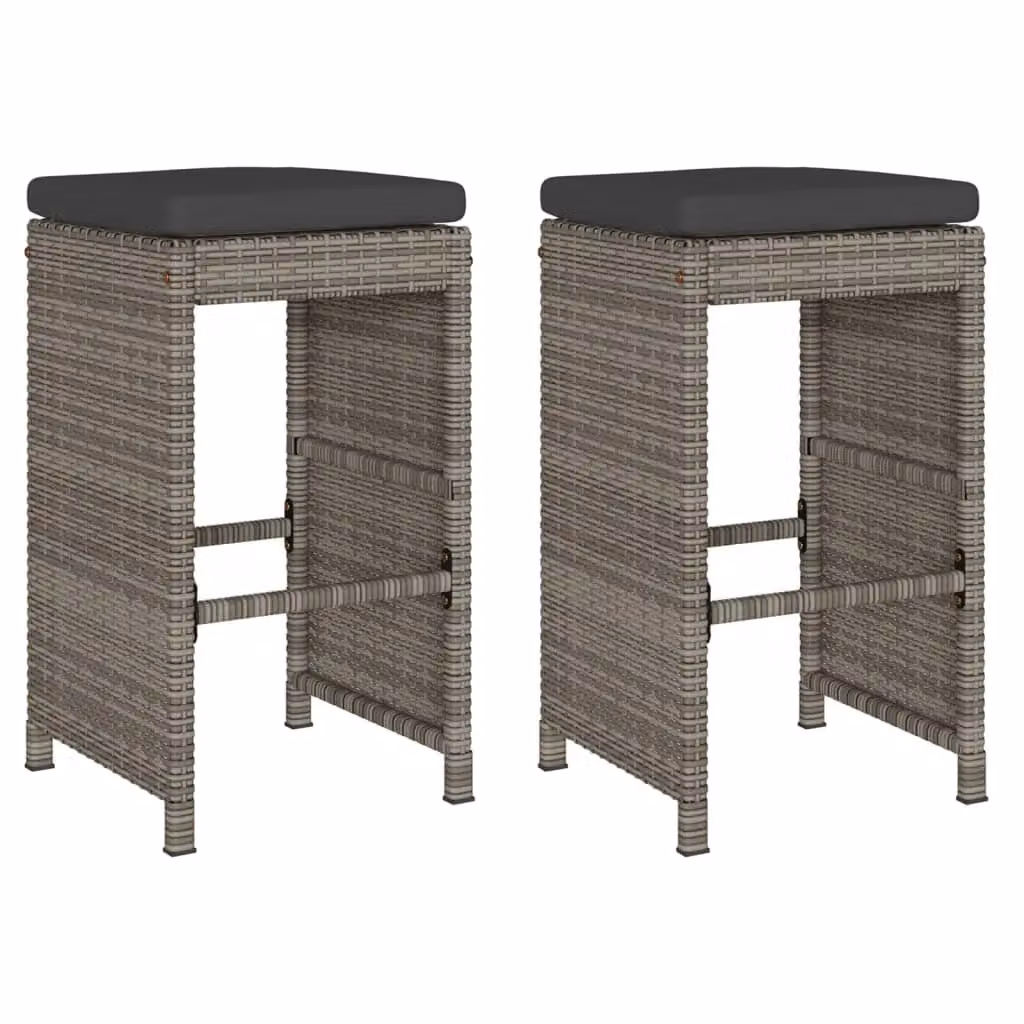 Berkfield Home Set of 2 Grey Poly Rattan Garden Bar Stools with Cushions – 2