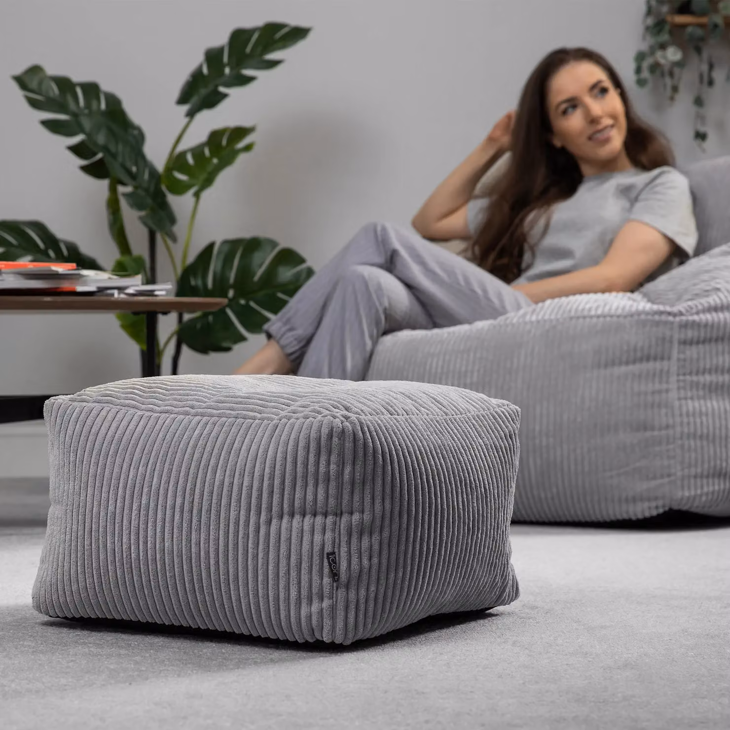 icon Natalia Cord Bean Bag Chair and Footstool Bundle with Filling Included, Grey – 4
