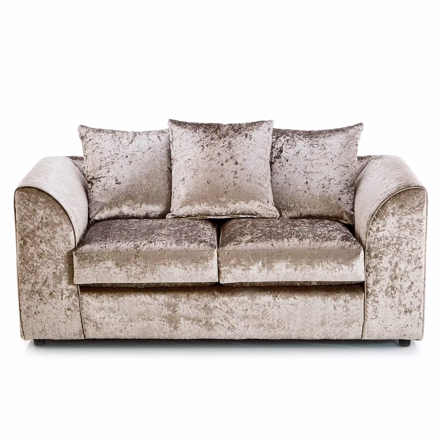 Furnishings For Less UK Crystal Crushed Velvet 2 Seater Sofa with Scatter Back and Curved Arms in Beige – 2