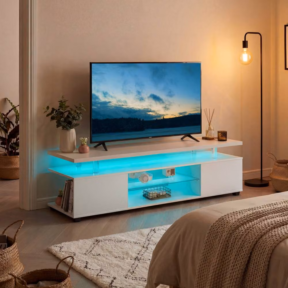 Matteo Modern White LED TV Stand 60 Inch Media Console – 3